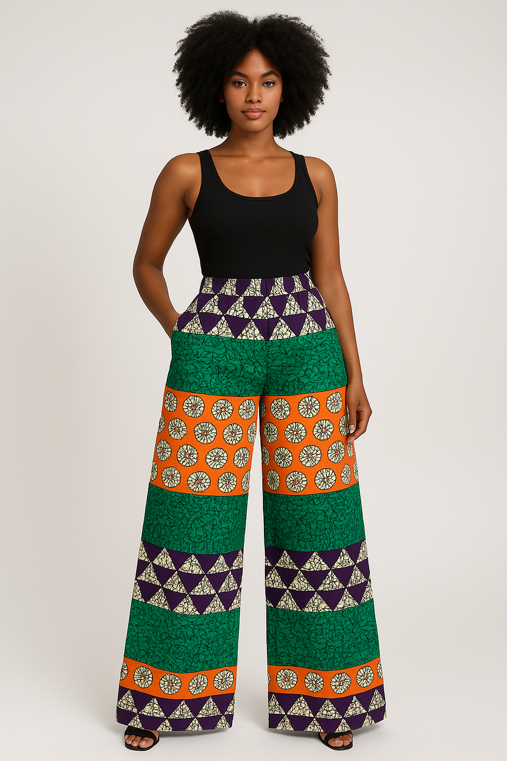 Ashanti Free — High-Waisted Flowy Wax Trousers