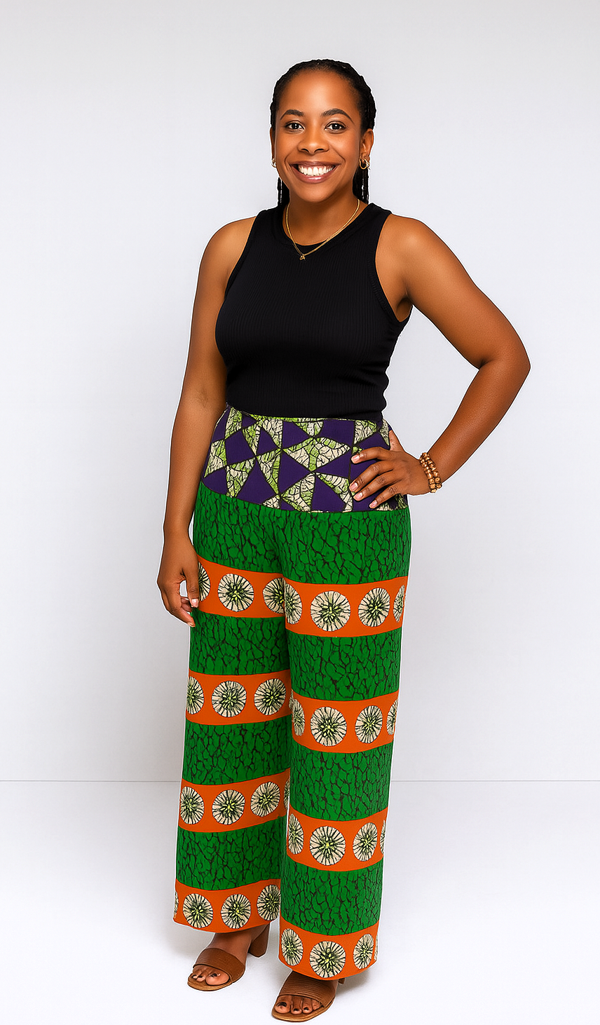 Ashanti Free — High-Waisted Flowy Wax Trousers