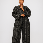 Seynana Essence — Ensemble pantalon noir à motifs écrus