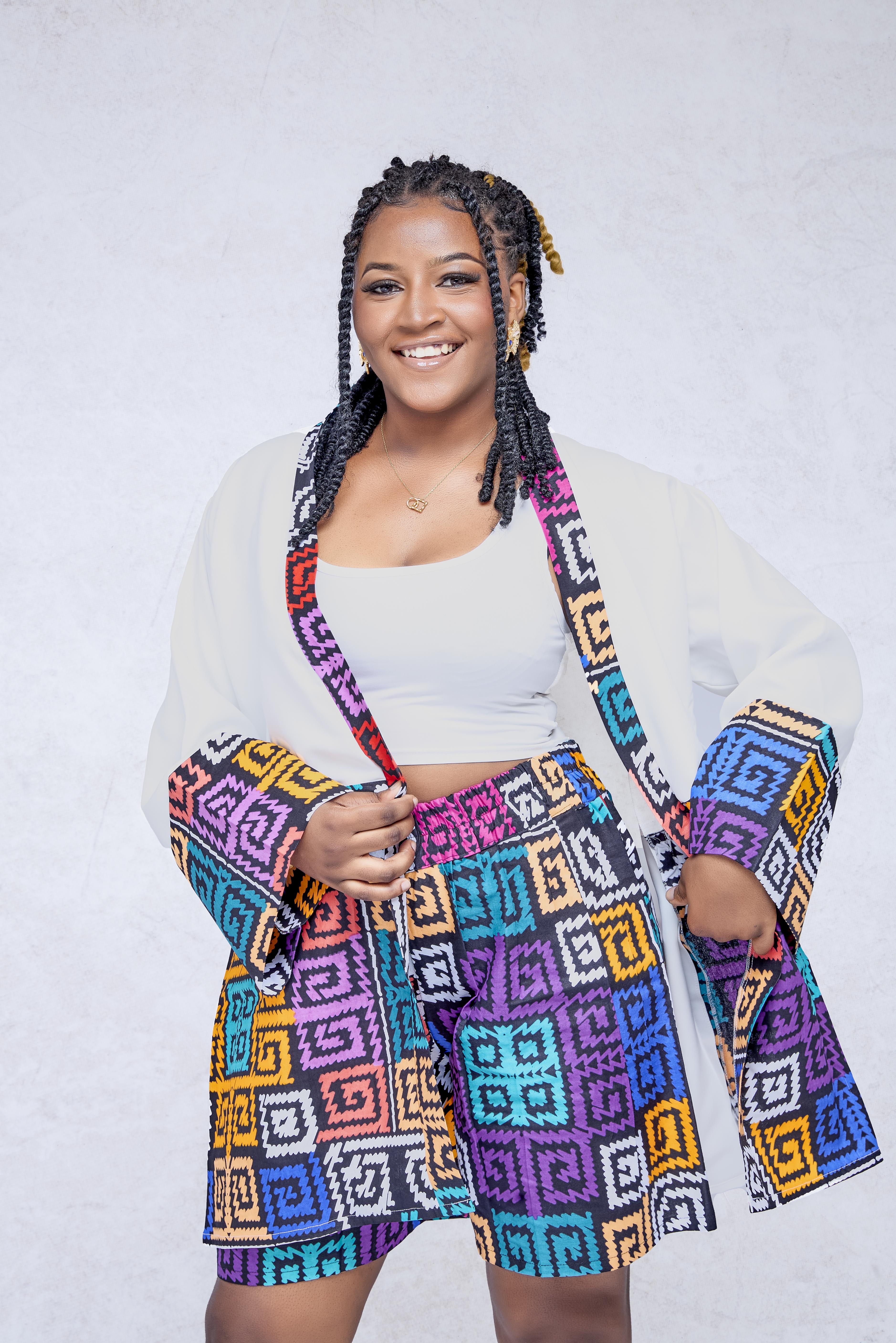 Léora Mosaic — Ensemble kimono & short taille haute