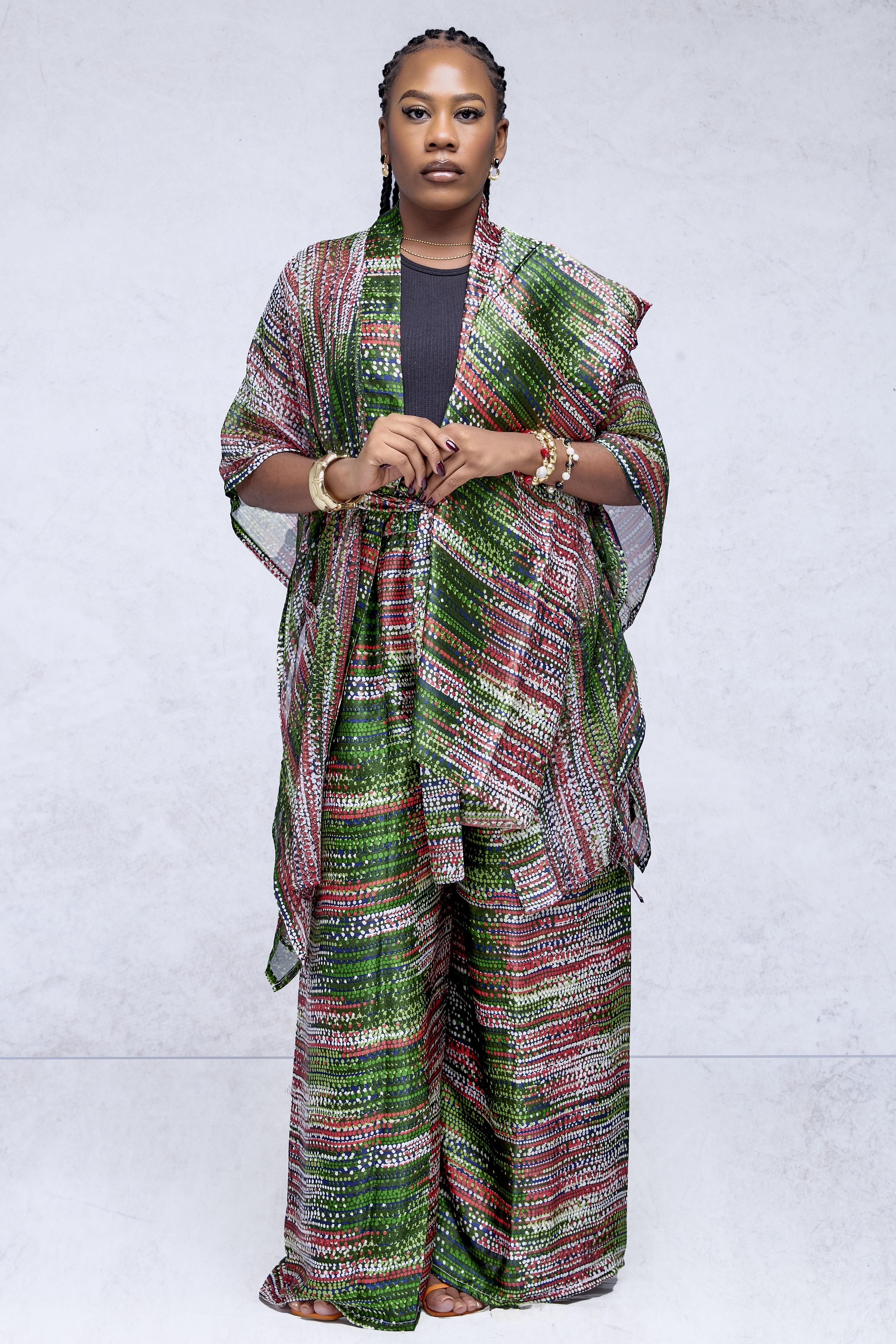 Zahraï — Ensemble 3 pièces batik émeraude & rubis