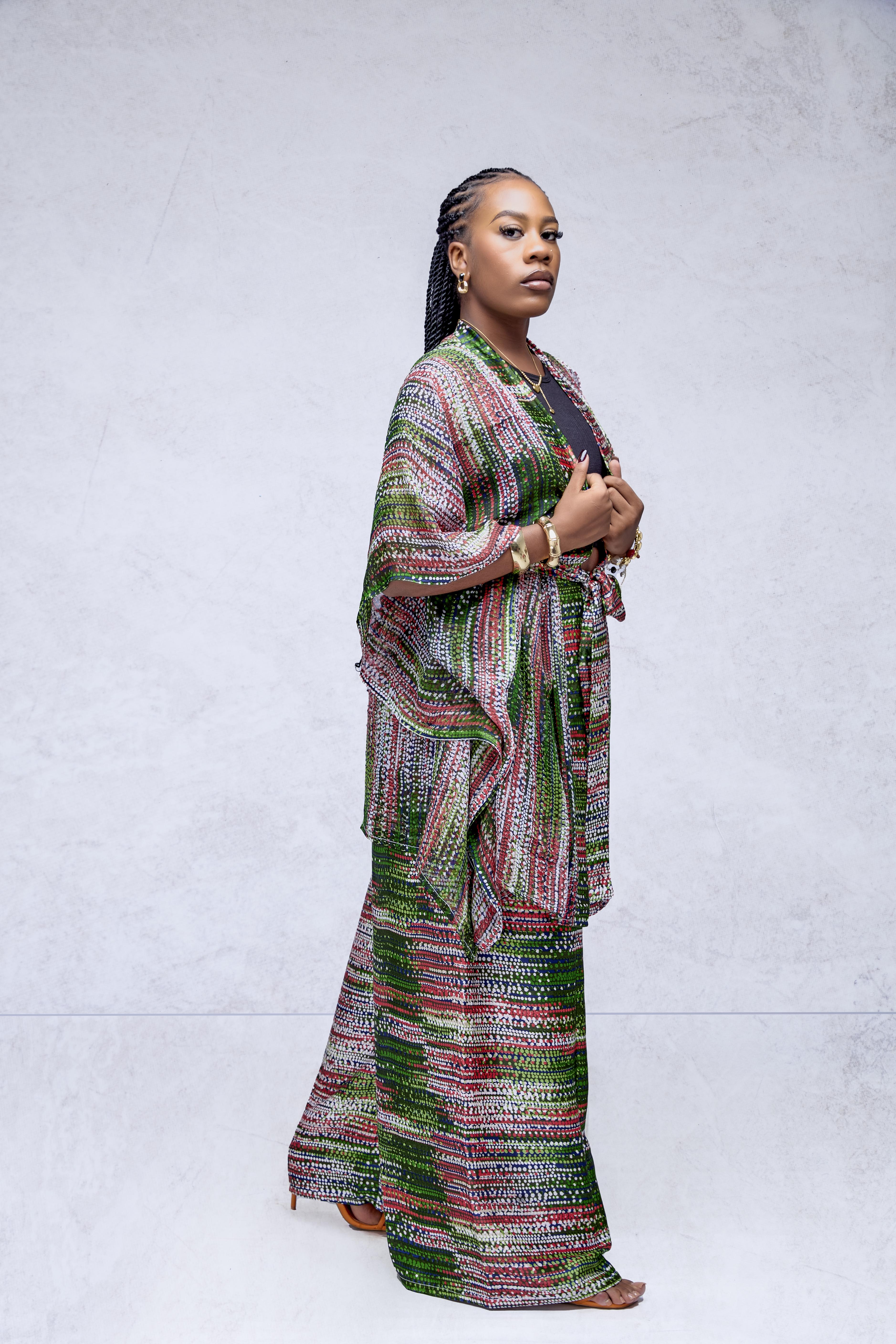 Zahraï — Ensemble 3 pièces batik émeraude & rubis