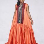 Teriya Flame — Robe longue fluide avec panneau central mudcloth