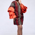 Kaelys Rise — Bogolan Mini Dress with Origami Sleeves